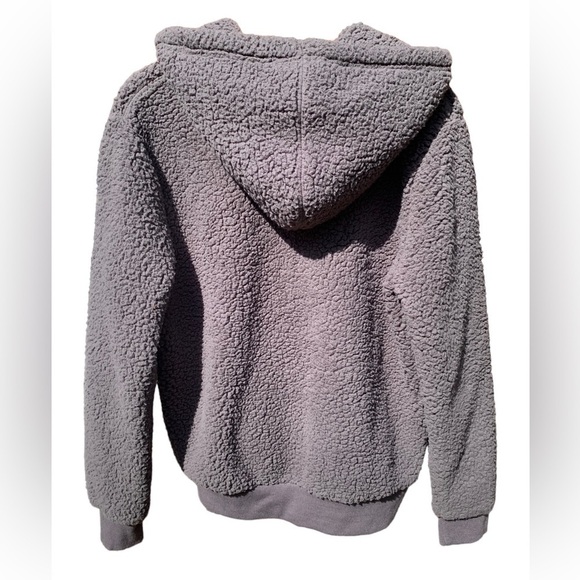 ANDREW MARC SPORT Teddy Fleece Hooded Jacket Gray Pavement S NWOT 21” PTP - Picture 11 of 12